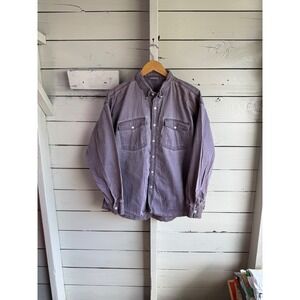 Angels Flight Mens Long Sleeve Button Up Shirt Purple Faded Vintage Style Large